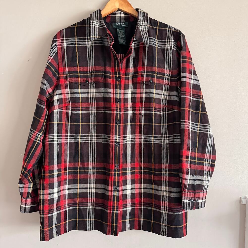 Lauren Ralph Lauren Worsted Wool Red Plaid Button Front Shirt Plus Size 2X